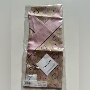 Coach Signature Doodle Heart Print Silk Wide Skinny Scarf